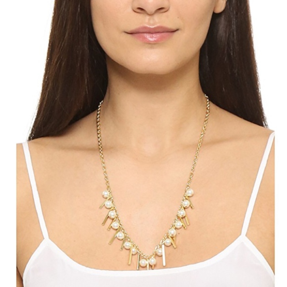Rebecca Minkoff Gold Fringe Pearl Charm Necklace